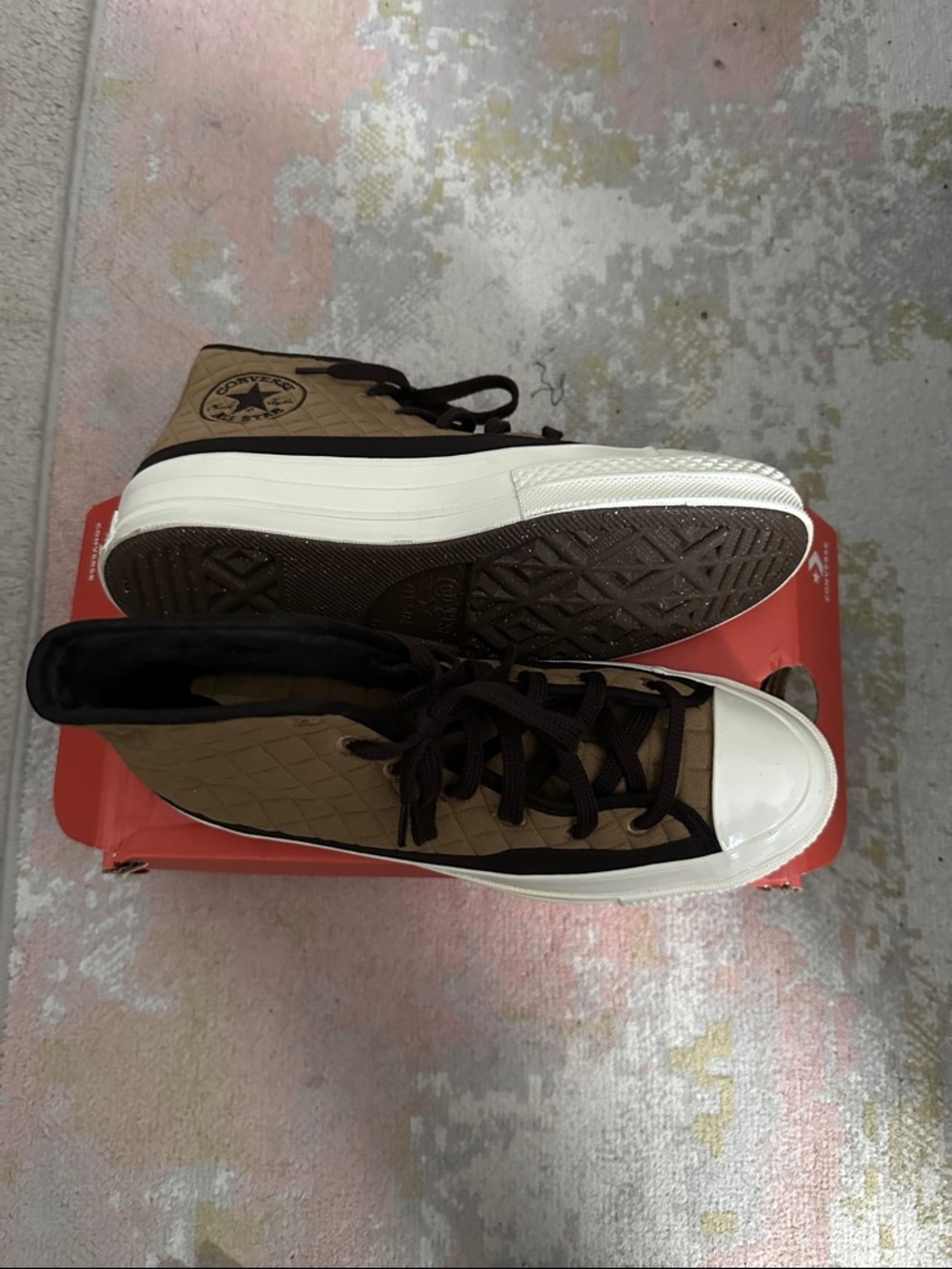 Converse High-Top Sneakers in Brown & White with Black Accents - Picture 5 of 5